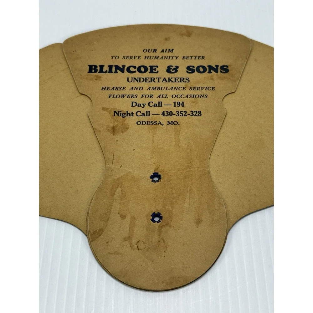 Vintage Hand Held Tri-Fold Fan Blincoe & Sons Undertakers‎ Hearse & Ambulance